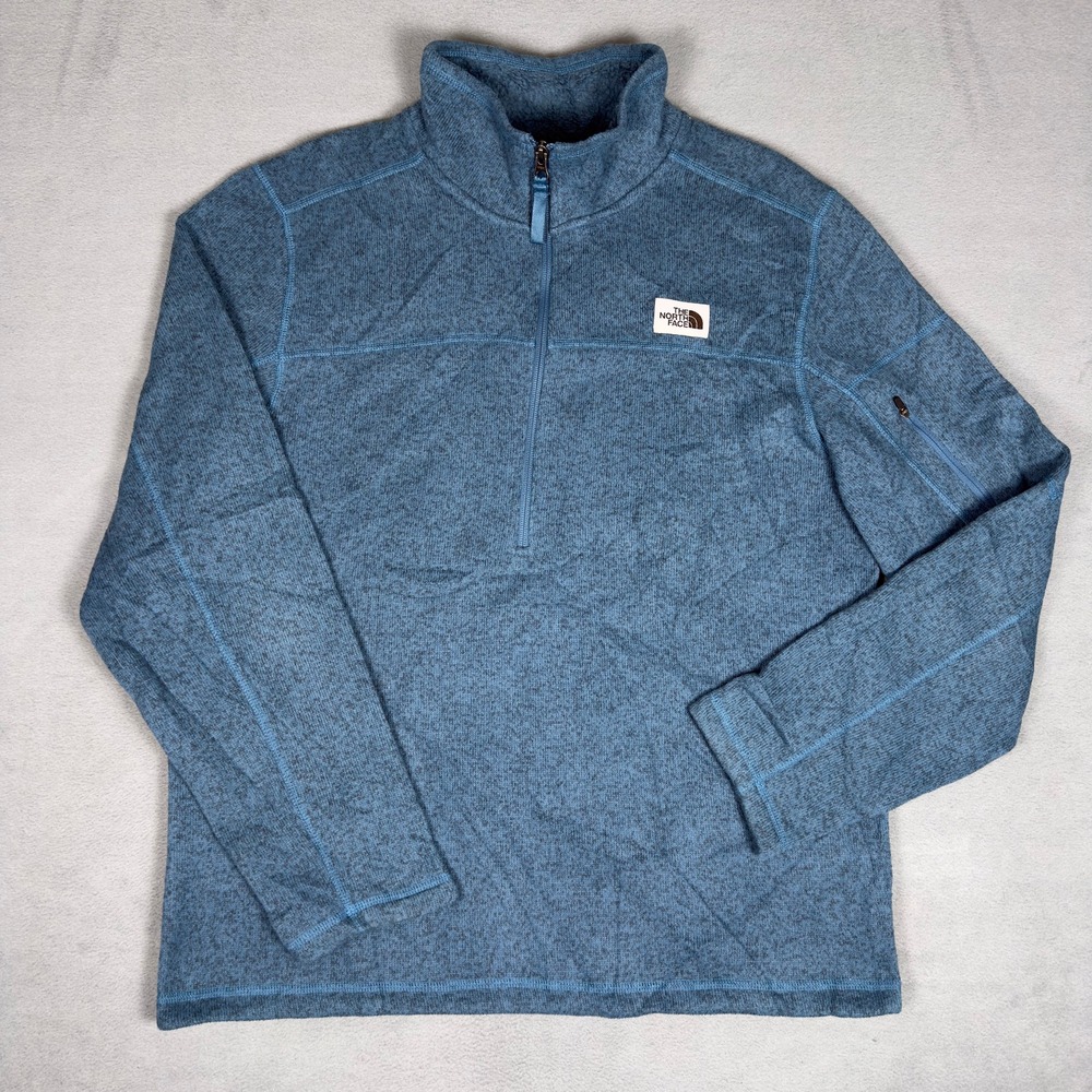 North Face Gordon Lyons Quarter Zip Sweater Fleece Pullover Mens L Blue Heather